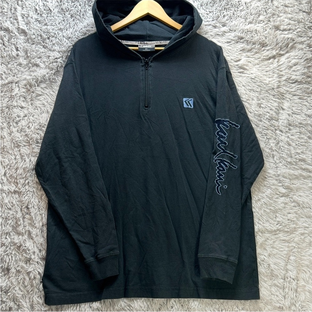 Vintage Karl Kani Hoodie Mens XL Black Quarter Zip Long Sleeve Script Logo Y2K